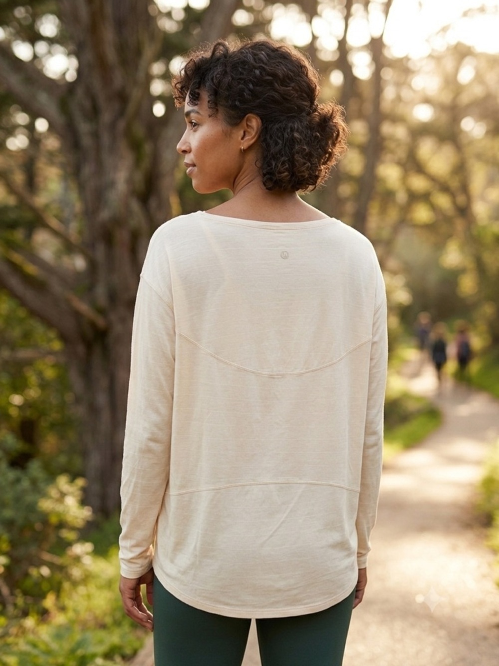 Lululemon Relaxed Boatneck Long Sleeve Shirt Striped Cream Tan